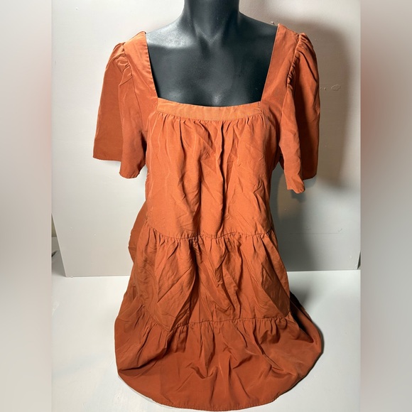 Altar'd State Rust Square-Neck Tiered Midi Dress - Picture 2 of 5